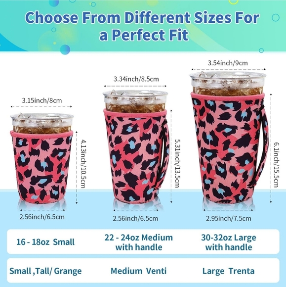 3 Piece Pink Cheetah Insulated Coffee Cup Sleeves With Handle. NWT - Picture 2 of 4